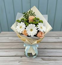 Букет цветов из:  Герберы, Розы и Хризантемы в Белой Березке